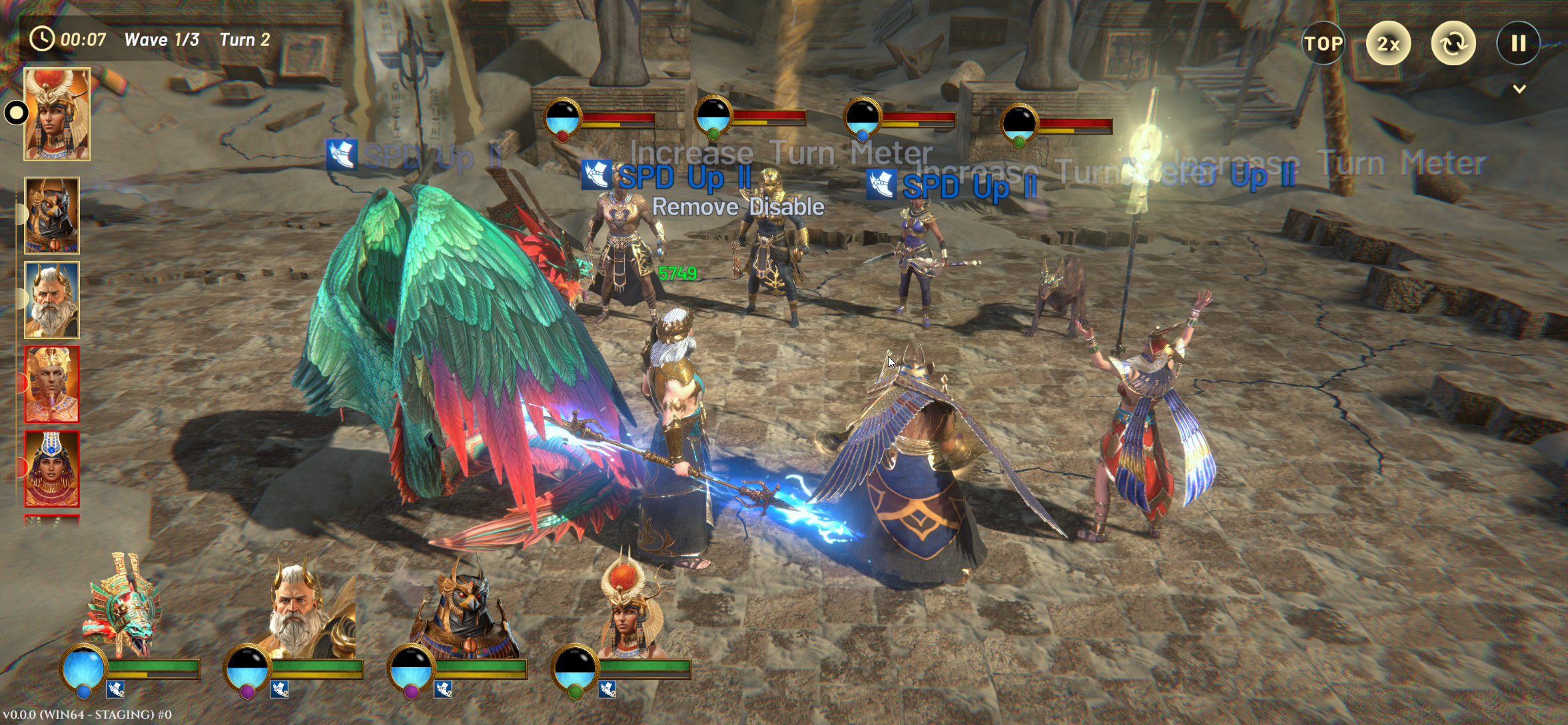 New in-battle UI showing Wave, Turn, and Battle Time.