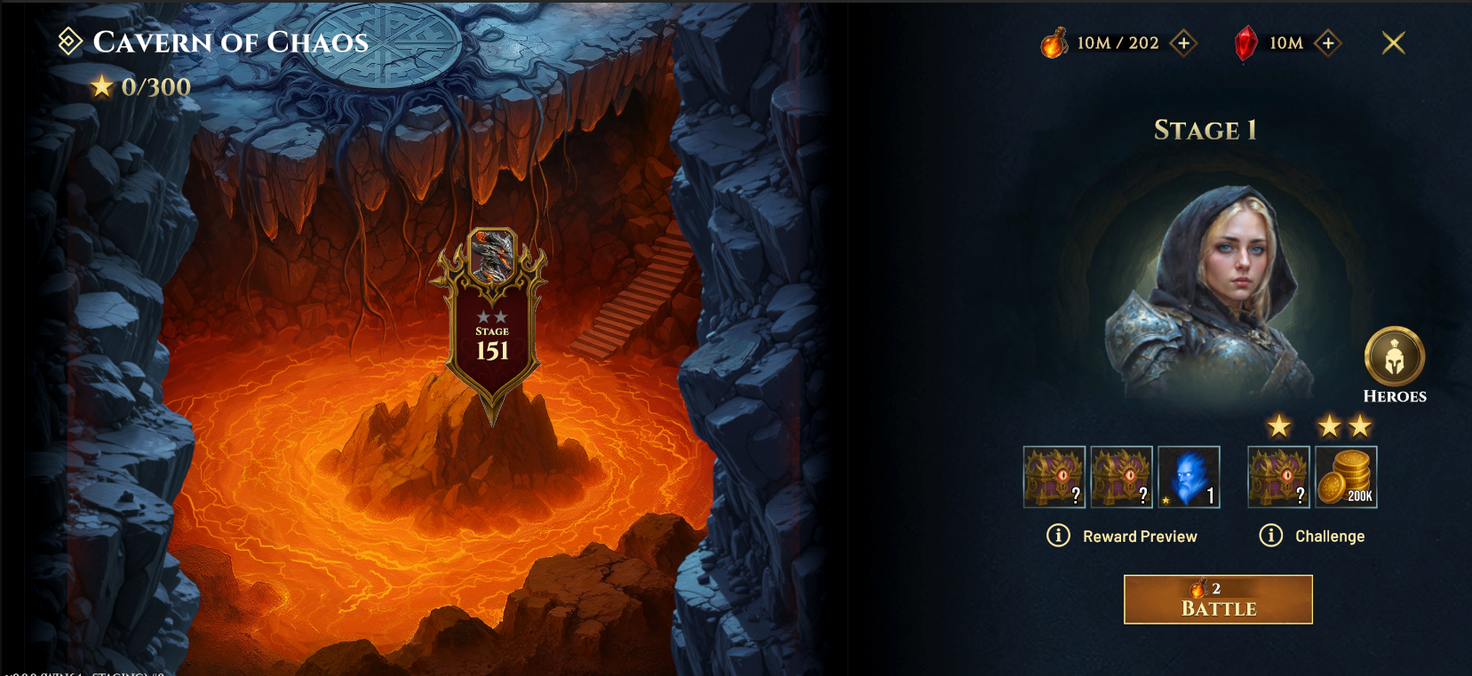 Cavern of Chaos showing Stage 151.