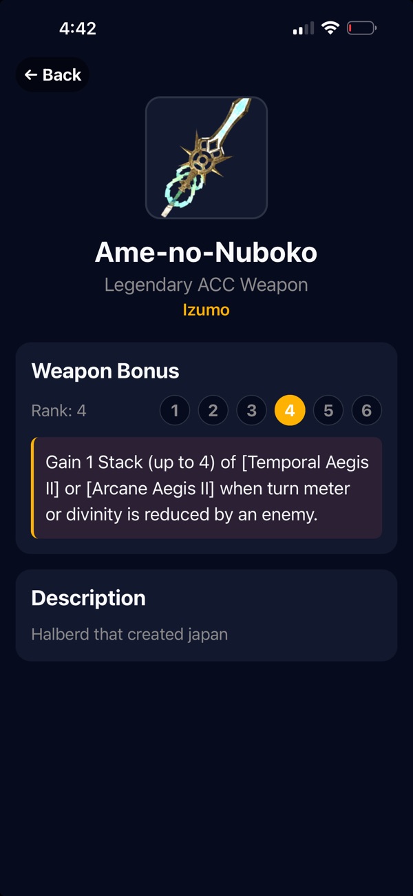 Weapon page with rank scaling